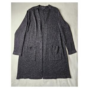 Eileen Fisher Size Medium Merino Wool Sparkle Open Long Sweater Cardigan